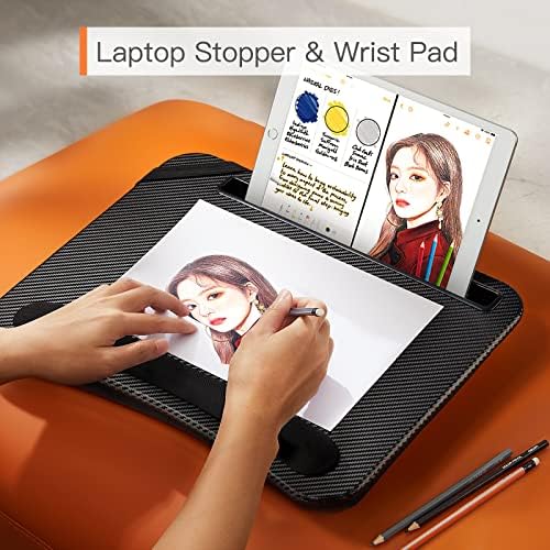 Huanuo Laptop Lap Desk - se encaixa em até 14 polegadas de laptop com suporte para telefone, suporte para tablets, almofada por portátil para travesseiro de espuma macia, elástico ， laptop parada - bar - hnld13