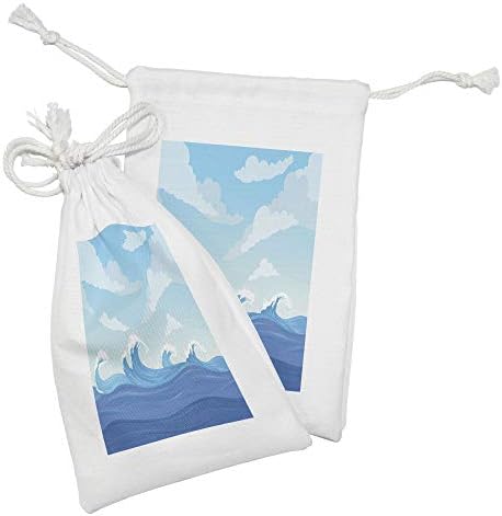 Conjunto de bolsas de tecido de onda de Ambesonne de 2, oceano azul de hokusai inspirado em tons calmas paisagem náutica, pequena bolsa de cordão para máscaras e favores de higiene pessoal, 9 x 6, azul pálido do céu escuro azul pálido