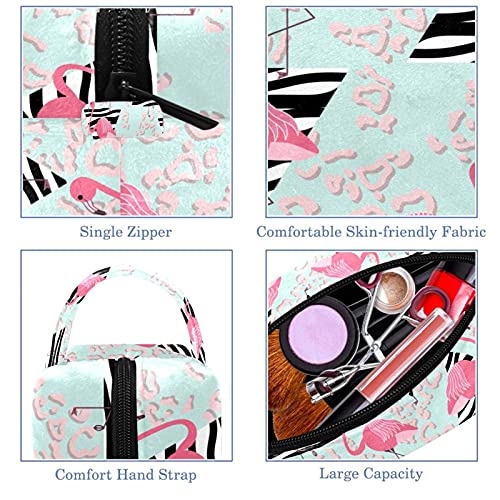Bolsa de maquiagem Bag cosmético Bolsa de flamingos rosa Triângulos texturizados e bolsa de saco de higiene pessoal