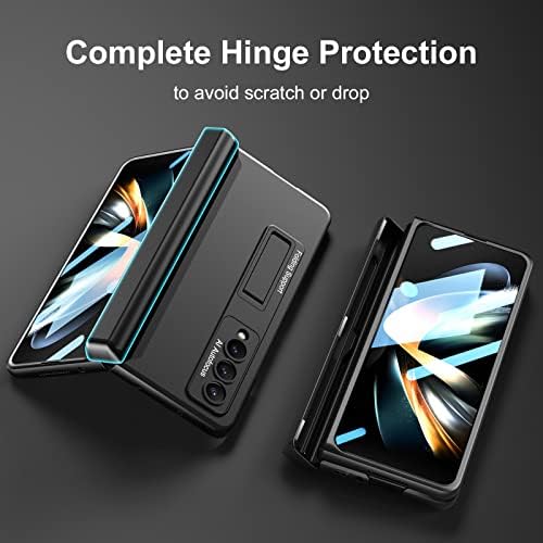 Libeagle compatível com a caixa Samsung Galaxy Z Fold 4 com [incorporado o Hidden S Pen Holder para evitar perdidos com caneta] [Protetor de tela] [Proteção da Hinge] [Stand Ajustável] [Carregamento sem fio] Tampa 5G 2022-Black