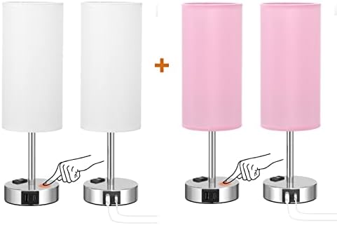 Lâmpadas de toque para quartos Conjunto de 2 luminárias de cama de 3 vias para a mesa de cabeceira, lâmpada de mesa moderna com portas