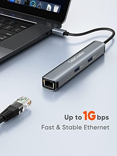 Cablecreation 6-1-1 USB C Hub multiporador de hub com HDMI 4K@60Hz, porta de dados USB C, 1 Gbps Ethernet, pacote de 100W PD, 2 portas USB 3.0 com CableCreation USB C para exibir cabo 4K a 60Hz 6ft 6ft 6ft