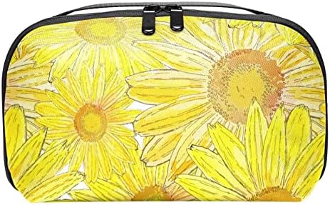 Organizador eletrônico, bolsa de cosméticos, organizador de viagens eletrônicas, bolsa de tecnologia, padrão de amarelo de flor da flor de crisântemo