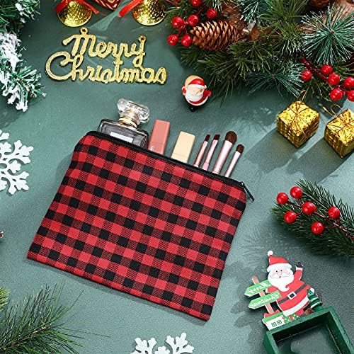 6 peças Bolsas de maquiagem de Natal Buffalo Plaid Canvas Bolsa de cosméticos Bolsa de lona multiuso Bolsa de maquiagem