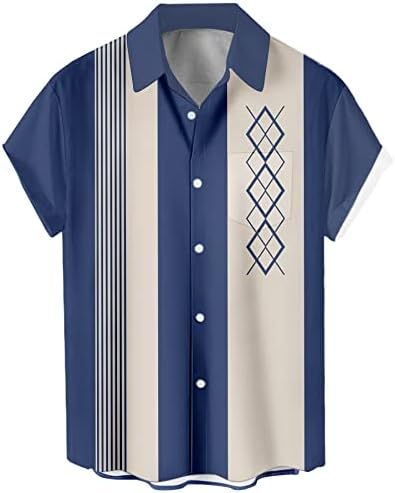 Camisa de boliche vintage masculina dos anos 50 Retro de manga curta camisetas para baixo