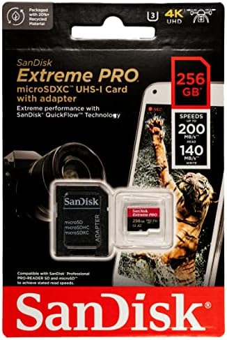 Sandisk Extreme Pro 256 GB Micro SD Cartão de memória para GoPro Hero 9 Black Camera Hero9 UHS-1 U3 / V30 A2 4K Classe 10 Pacote com tudo, exceto Stromboli Microsdxc Reader