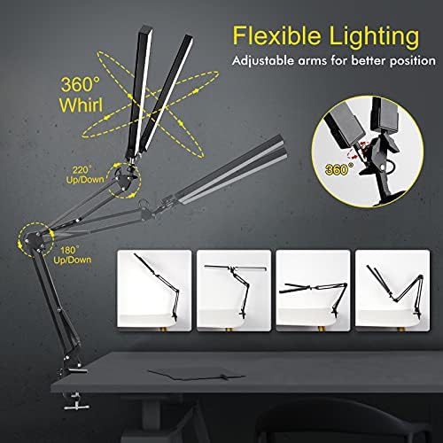 Lâmpadas de mesa LED eoooku com grampo, lâmpadas de mesa de braço de cabeça dupla para escritório em casa, lâmpada de tarefas Arquiteto