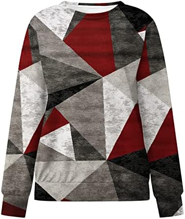 Pullover gráfico geométrico feminino Tops casuais bloco de colorido de manga longa Blusa Moda de moda de tamanho grande camisa