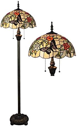 Lâmpada de chão Axties Tiffany Standing Lamp Standing Style Romantic Pastoral Stained Butterflies Floor Floor com lâmpada de 16 polegadas