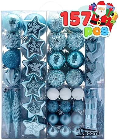 Joiedomi 157 PCs Ornamentos de Natal com um topper de estrela, enfeites de bola de Natal à prova de esteira para a árvore de Natal, decoração de festa, ornamentos de árvores, eventos