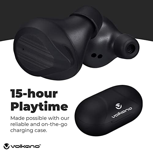 Earónos sem fio True Wireless da série Volkano Scorpio - fones de ouvido Bluetooth, fones de ouvido sem fio para esportes, corrida, treino de ginástica e uso doméstico - fones de ouvido TWS à prova de suor USB -C com 15 horas de reprodução