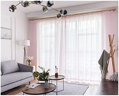 Cortinas semi -pura daesar para quarto 2 painéis, cortinas de gancho de voil poliéster rosa cor de cor sólida de estar na janela dos tratamentos de janela 52 w x 90 l