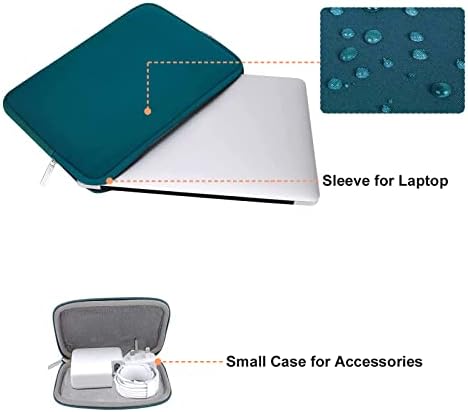 Mosis laptop Sleeve compatível com notebook de 13-13,3 polegadas, compatível com o MacBook Pro 14 & Case Compatível com o Kindle Fire 7 12th Generation 2022, bolsa de neoprene com estojo pequeno, Deep Teal & Black