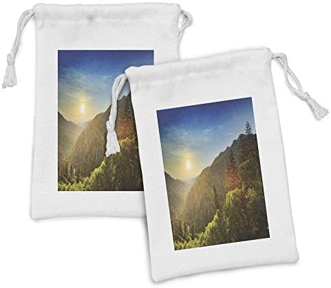 Bolsa de tecido Ambesonne Appalachian Conjunto de 2, foto de cena ao ar livre do pôr do sol no Gap Newfound nas montanhas esfumaçadas, pequenas bolsas de cordão para máscaras e favores de produtos de higiene pessoal, 9 x 6, multicolor