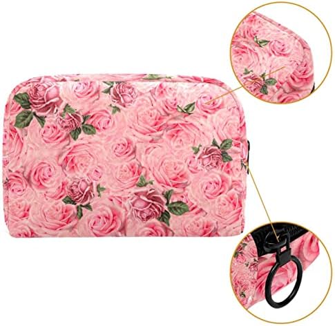 Saco de higiene pessoal pendurado de viagem, organizador de maquiagem portátil, suporte de cosméticos para pincéis, rosa rosa floral Flor Valentine