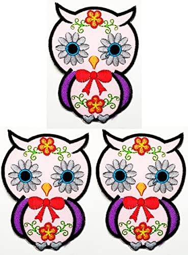 Kleenplus 3pcs. Rosa coruja de coruja de coruja de desenho animado Ferro bordado em crachá costurar em roupas de adesivo de roupas