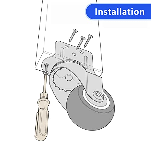 Correctores de montagem lateral Conjunto de 4 com freio, 1,5 polegada em forma de lidas de placa TPR em forma de L, rodas pequenas