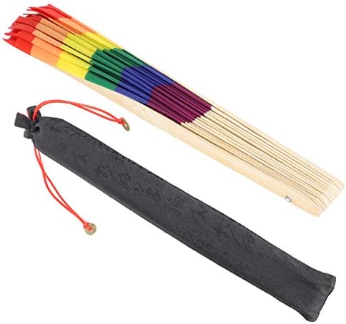 Ventilador dobrável, colorido arco -íris orgulho kung fu fã de bambu cores naturais dobrando ventiladores de mão com bolsa de armazenamento portátil elegante partido de dança fã para mulheres crianças, fã dobrável, arco -íris colorido
