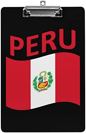 Bandeira do Peru Plástico Hard Plástico quadro de clipes acrílicos com clipe de clipe de clipe de baixo perfil A4 Tamanho da letra