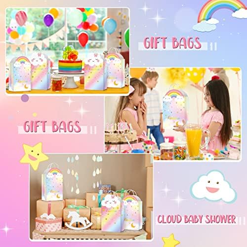16 peças Rainbow Party Favor Bags Rainbow apresenta sacolas com alças de aniversário da nuvem sacolas de doces Pastel Party Treat