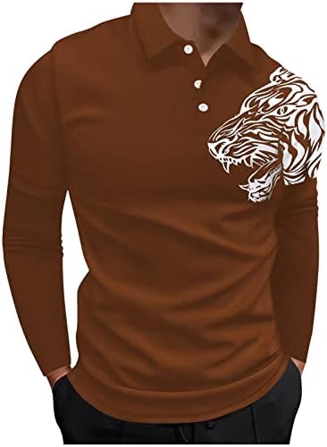 Camisas pólo masculinas do PDFBR, mola de manga longa de tigre Button Button Neck Tops Muscle Slim Fit Sports Sports Polo para homens