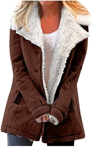 Casacos quentes de inverno para mulheres espetam a jaqueta de lã Fuzzy Button Down Outerwear com bolsos