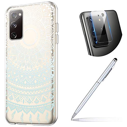 Caso para Galaxy S20 Fe 5g Claro Caso com Design, Meninas Mulheres Henna Mandala Padrão de Flor Padrão Transparente Gel de Silicone