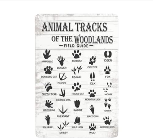 Rastreios de animais Guia de campo Guia do berçário Metal Tin Sign Rustic Animal Tracks Country Woodland Sign Decoração de parede