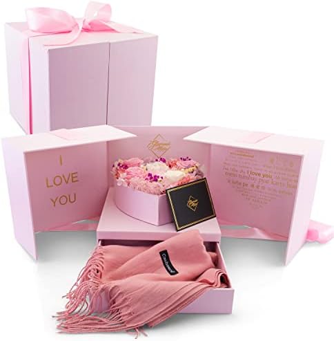 Glamour boutique rosa Caixa de amor de coração aberto com flores conservadas - Flor Encantada para o Dia dos Namorados,