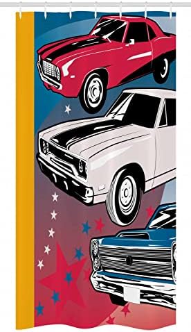 Cortina de chuveiro de carros de Ambesonne, grupo de arte pop de muscle carros nostálgicos americanos com estampas antigas,
