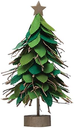 Cooperativa criativa de 6 Round x 11-3/4 H lã Felta árvore com galhos, base de estrela e madeira, figuras verdes e estatuetas,