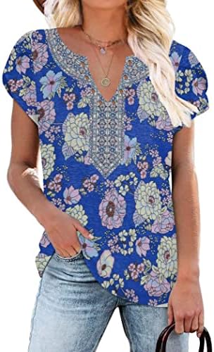 Camisetas casuais de verão feminino ring hole v pesco de pescoço tampas de manga curta tops de túnica soltos e confortáveis