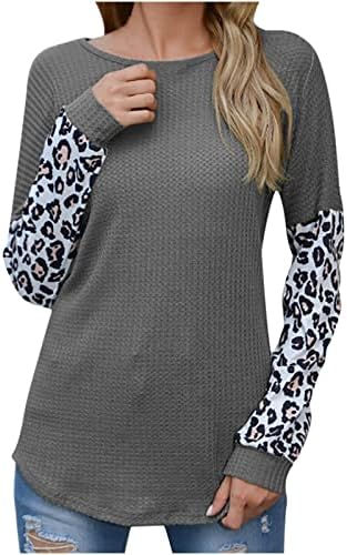 Mulheres redondo pescoço costura de topo Creative Leopard Pullover impresso Sorto de moletom vintage Blusa atlética casual