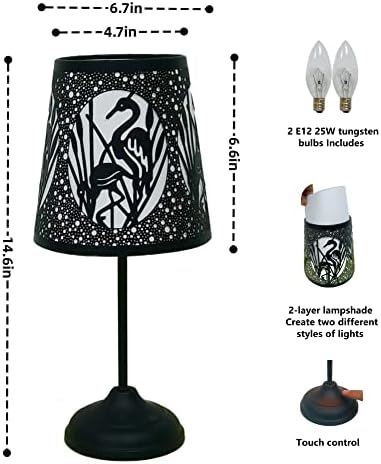 Lâmpada de toque de flamingo com interruptor de toque diminuído, tonalidade de recorte de metal preto, lâmpada de mesa de decortion