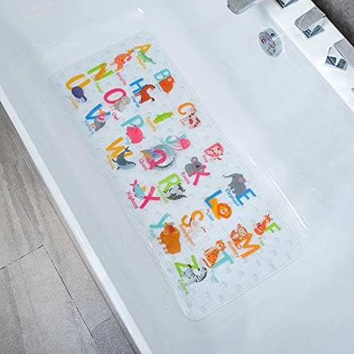 BEEHOMEE CARACTON NON SLIP BATHTUB TAT para crianças - 35x16 polegadas XL Tamanho grande anti -tapetes de chuveiro para crianças menores