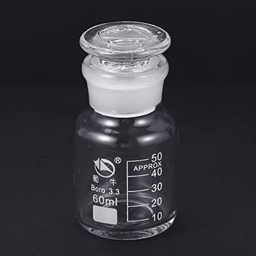 Patikil 60ml Reagent Media Bottle, 1pcs Rodada 3.3 Borossilicate Glass Grãe de armazenamento graduado com tampa transparente para o Laboratório de Química Home, Clear
