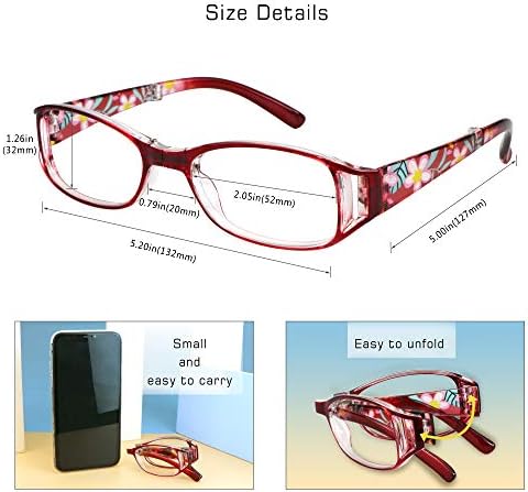 VisionGlobal 3 pares de leitura de lê leitores dobráveis ​​com lentes de bloqueio de luz azul com óculos dobráveis ​​compactos para mulheres de leitura incluídas