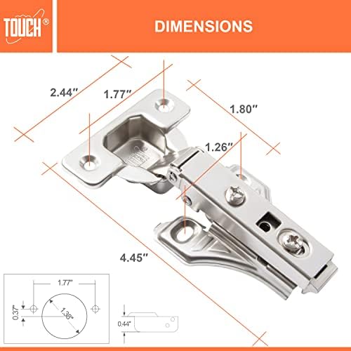 Touch Armário de dobradiças Face Armazeira da porta de armário de 1/2 polegada Sobreposição de dobradiças de clipe europeias