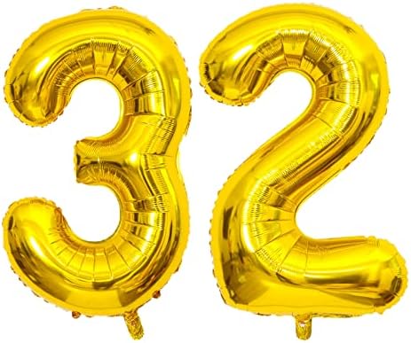 XLOOD Número 32 balões de 32 polegadas Alfabeto de balão digital 32 Balões de aniversário Digit 32 Balões de hélio grandes balões