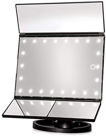 IdeaWorks Tri -Fold LED Makeup Mirror w/Painéis laterais de ampliação - preto