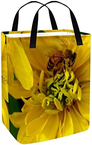Cesto de lavanderia dobrável com estampa de flor amarela e abelha, cestas de lavanderia à prova d'água de 60l de lavagem