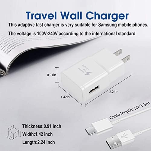 Powersky Adaptive Fast Charger com cabo USB tipo C para Samsung Phone Galaxy S10, S9, S8, Nota 10, 9, 8, 7, Z Filp3