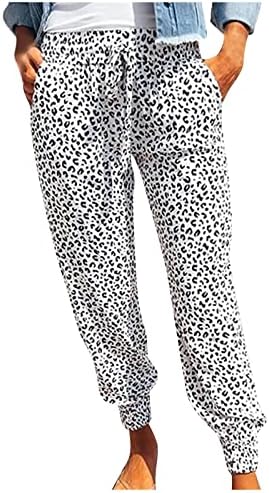 IYYVV Três quartas de folga da mulher diminuiu as calças de leopardo Slacks Slim Summer com bolsos esportivos finos casuais