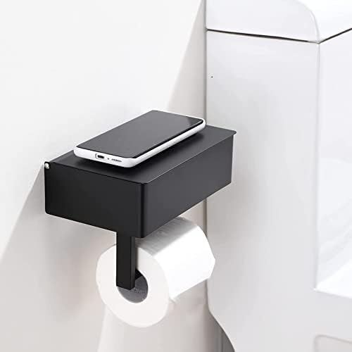 Suporte de papel higiênico com prateleira se encaixa em qualquer banheiro, dispensador de limpeza e armazenamento lavável,