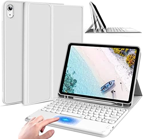 Kenke iPad AIR 5ª geração / iPad Air 4th Gen Touchpad Teclado redondo Caixa de teclado com porta -lápis - Tampa do teclado Bluetooth magneticamente destacável para iPad Air 10,9 polegadas, cinza