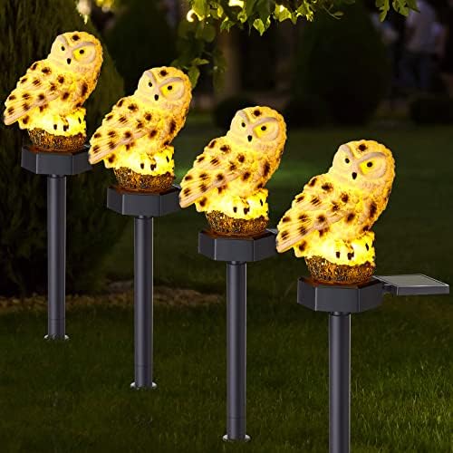 4 PCs Owl Light LED Solar Outdoor Decorativo à prova d'água com estaca Garden Garden Resina decorativa Luz de animais