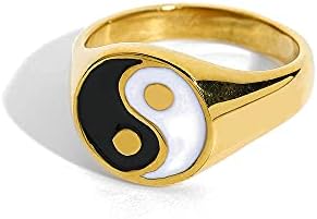Anel de banda yin e yang para homens homens casais hipoalergênicos aço inoxidável 18k banhado de ouro tai chi balance