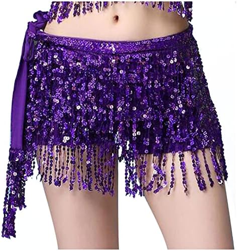 Mini saias femininas moda borla com lantejtões de lantejouros feminino sexy sexy com cintura de canto da barriga de dança