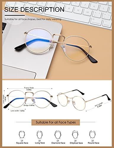 Óculos de bloqueio de luz azul nssiw para homens e mulheres, copos redondos de moda, lente clara com brilho UV anti -Eyestrain