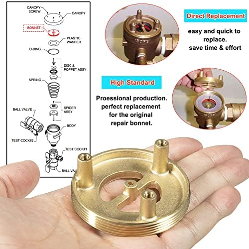 Substitua por Zurn Wilkins 1/2 -1 Modelo 720A Bonnet, 1PC Brass Bonnet-Parte do kit de reparo para disjuntor de vácuo de pressão